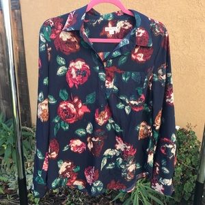 Floral navy button-up